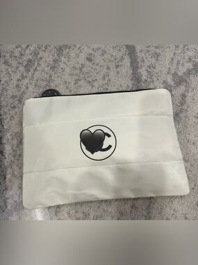 White Quilted Logo Zip Pouch
